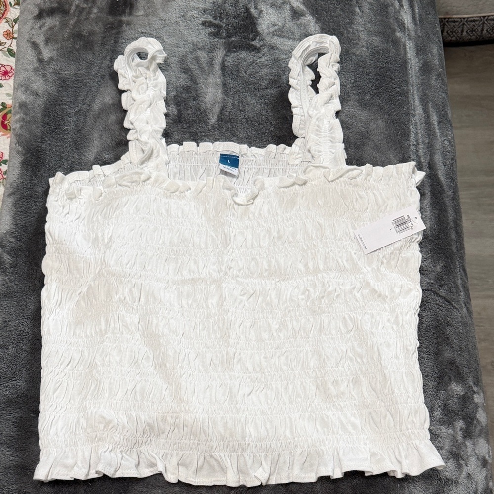 Old Navy White Smocked Ruffle Strap Tank Top